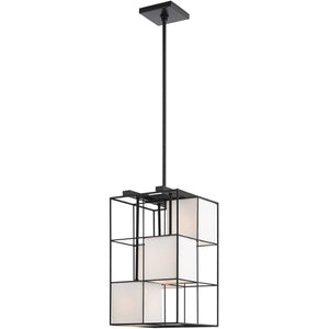 HomeRoots Black Four-Light Dimmable Chandelier with Cylindrical Shades for Versatile Modern Lighting Solutions 687527