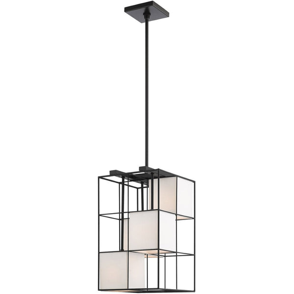HomeRoots Black Four-Light Dimmable Chandelier with Cylindrical Shades for Versatile Modern Lighting Solutions 687527