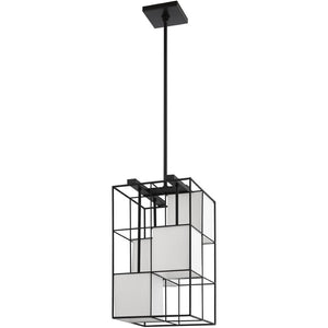 HomeRoots Black Four-Light Dimmable Chandelier with Cylindrical Shades for Versatile Modern Lighting Solutions 687527