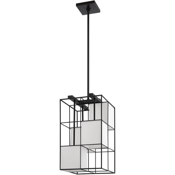 HomeRoots Black Four-Light Dimmable Chandelier with Cylindrical Shades for Versatile Modern Lighting Solutions 687527