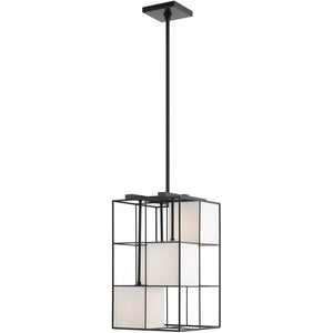 HomeRoots Black Four-Light Dimmable Chandelier with Cylindrical Shades for Versatile Modern Lighting Solutions 687527
