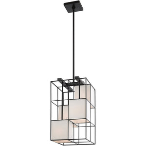 HomeRoots Black Four-Light Dimmable Chandelier with Cylindrical Shades for Versatile Modern Lighting Solutions 687527