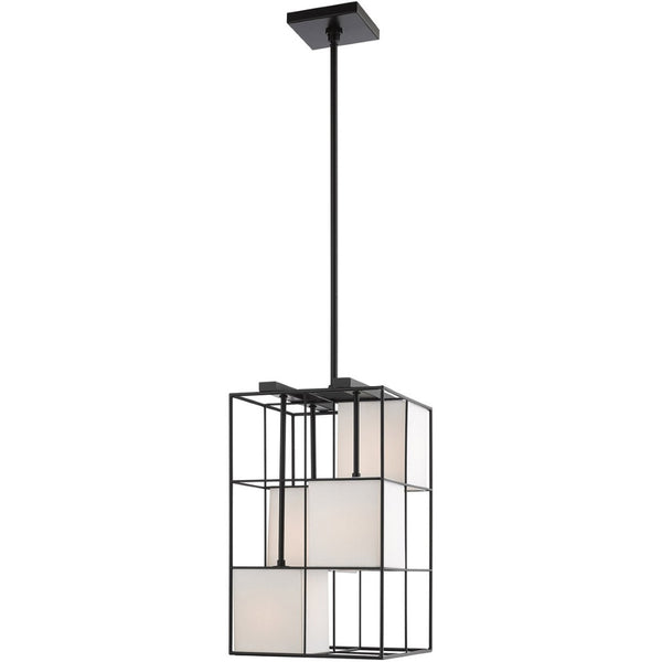 HomeRoots Black Four-Light Dimmable Chandelier with Cylindrical Shades for Versatile Modern Lighting Solutions 687527