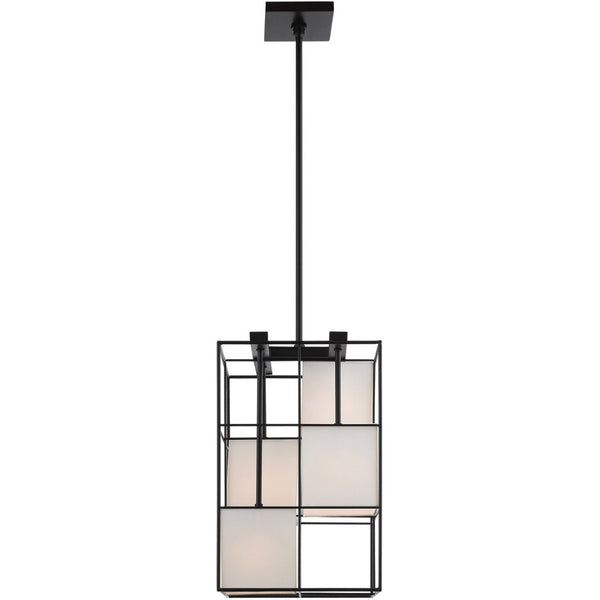 HomeRoots Black Four-Light Dimmable Chandelier with Cylindrical Shades for Versatile Modern Lighting Solutions 687527