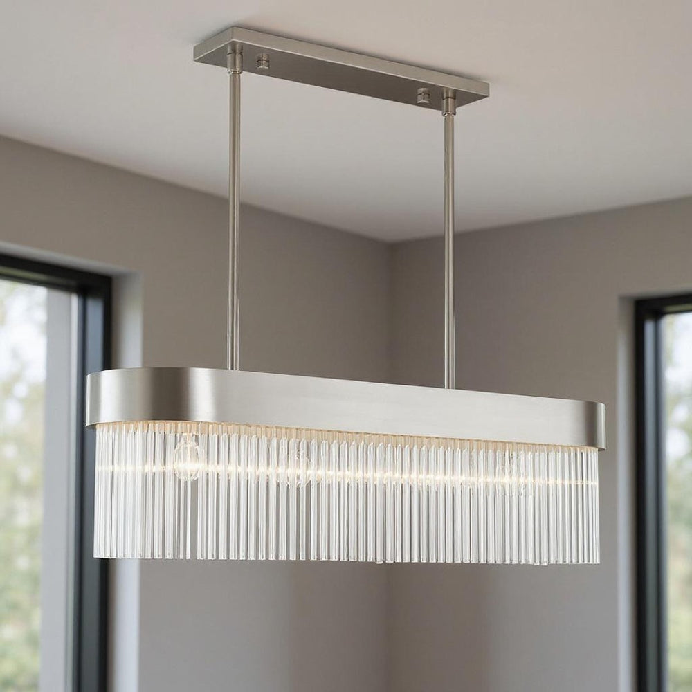 HomeRoots Four Light Dimmable Chandelier - Modern Cylindrical Design with Steel Shades for Elegant Spaces 687529