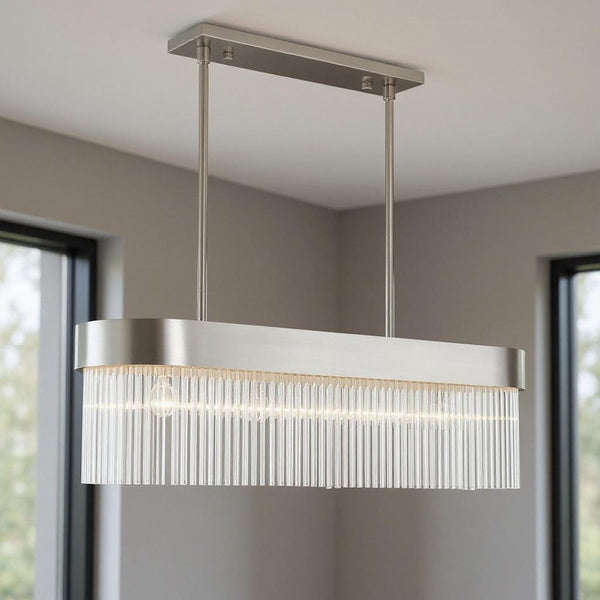HomeRoots Four Light Dimmable Chandelier - Modern Cylindrical Design with Steel Shades for Elegant Spaces 687529