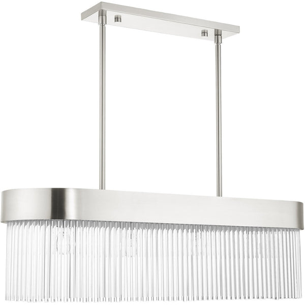 HomeRoots Four Light Dimmable Chandelier - Modern Cylindrical Design with Steel Shades for Elegant Spaces 687529
