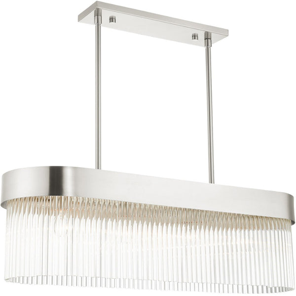 HomeRoots Four Light Dimmable Chandelier - Modern Cylindrical Design with Steel Shades for Elegant Spaces 687529