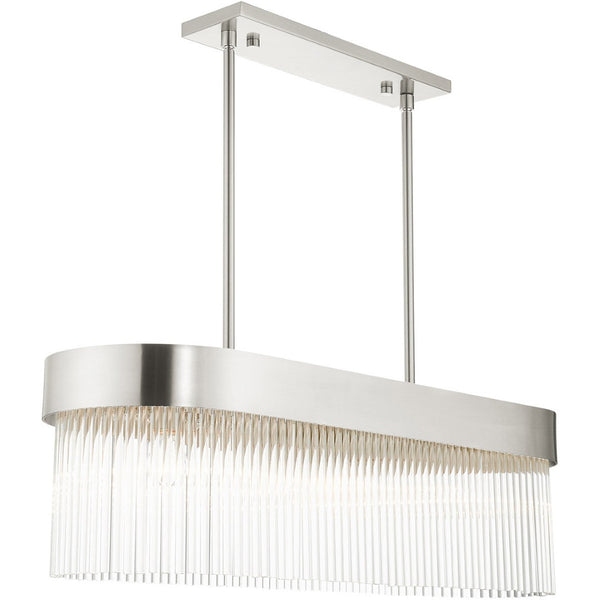 HomeRoots Four Light Dimmable Chandelier - Modern Cylindrical Design with Steel Shades for Elegant Spaces 687529