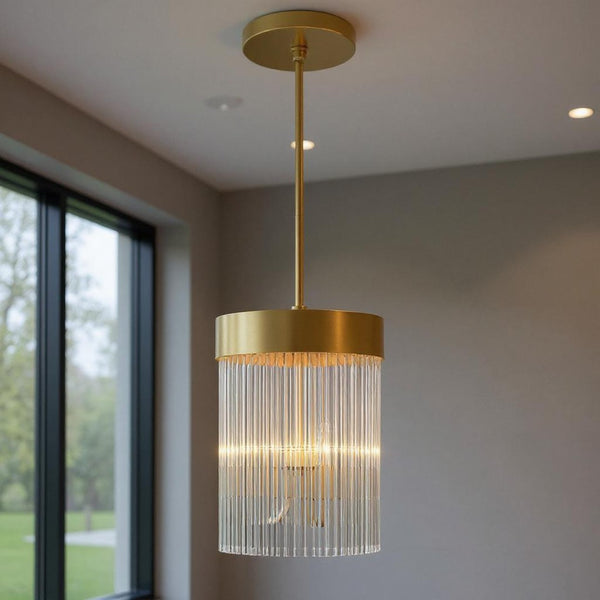 HomeRoots Three Light Dimmable Chandelier - Modern Cylinder Shades for Elegant Illumination in Any Room 687530
