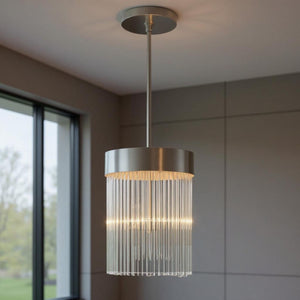 HomeRoots Three Light Dimmable Chandelier - Modern Steel Design with Cylindrical Shades for Any Space 687531