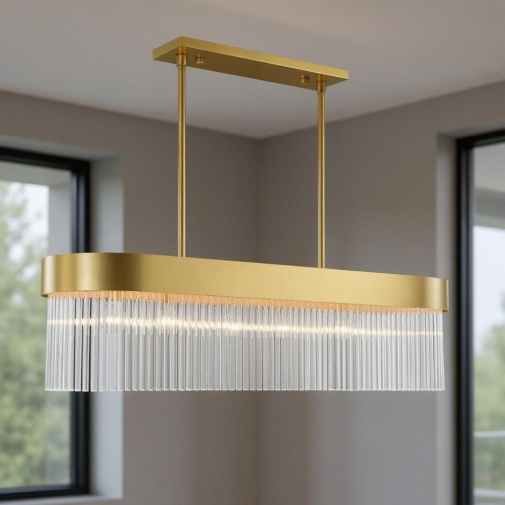 HomeRoots Six Light Dimmable Chandelier - Modern Cylindrical Shades for Elegant Ambiance in Any Room 687533