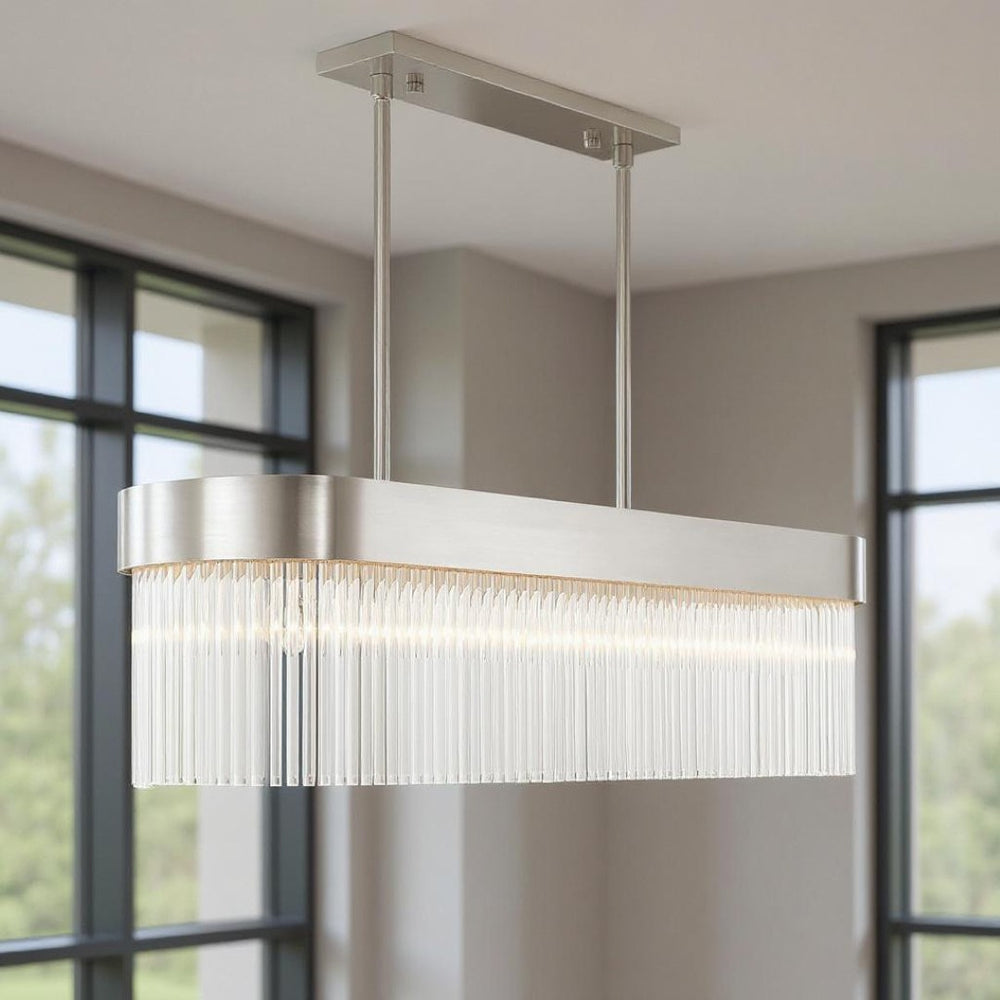 HomeRoots Six Light Dimmable Chandelier with Modern Cylinder Shades for Elegant Home Illumination & Style 687534
