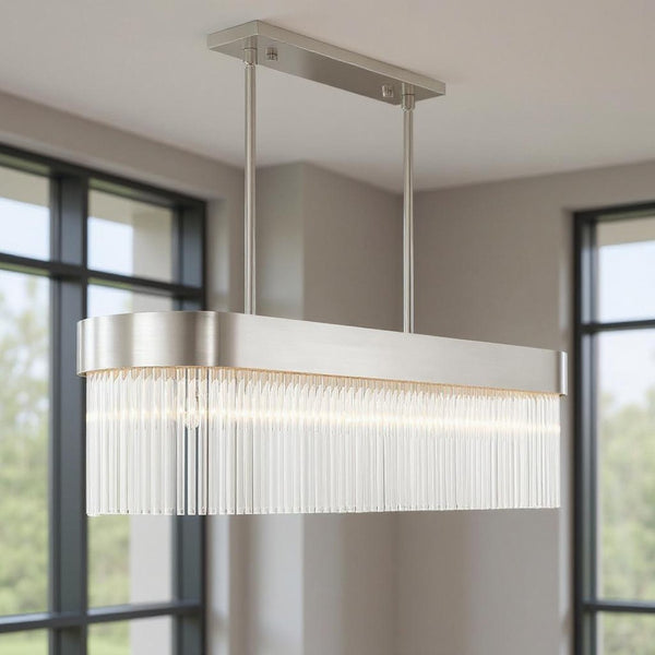HomeRoots Six Light Dimmable Chandelier with Modern Cylinder Shades for Elegant Home Illumination & Style 687534