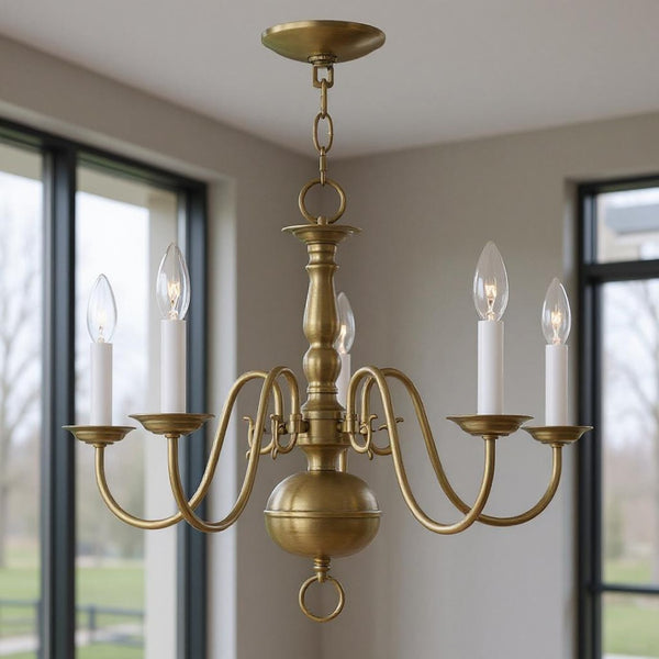 HomeRoots Five Light Dimmable Chandelier with Unique Cylinder Shades for Modern Living Room & Dining Spaces 687535