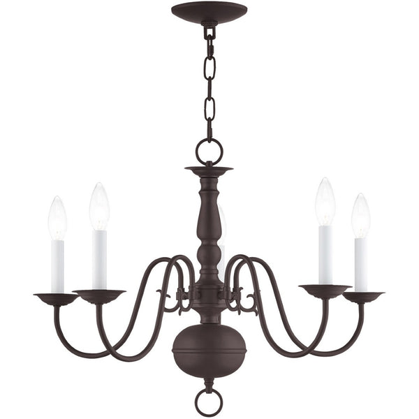 HomeRoots Bronze Five-Light Dimmable Chandelier with Elegant Cylinder Shades for Modern Home Decor Elegance 687537