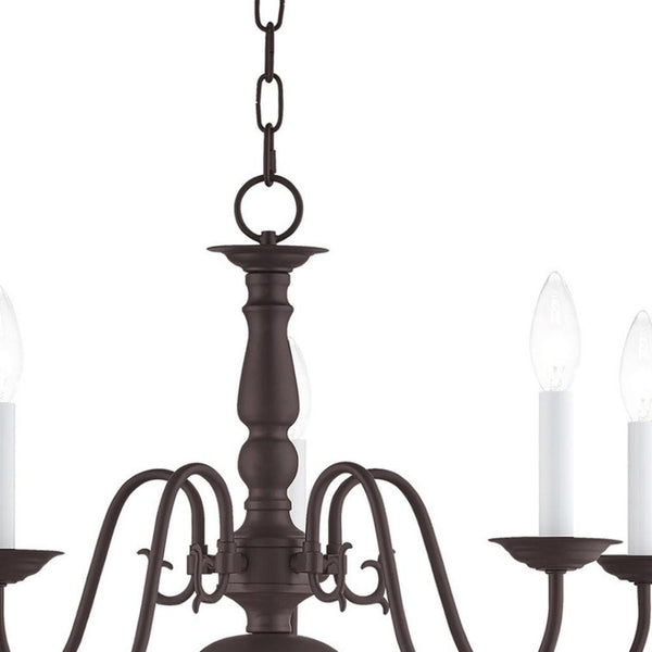 HomeRoots Bronze Five-Light Dimmable Chandelier with Elegant Cylinder Shades for Modern Home Decor Elegance 687537