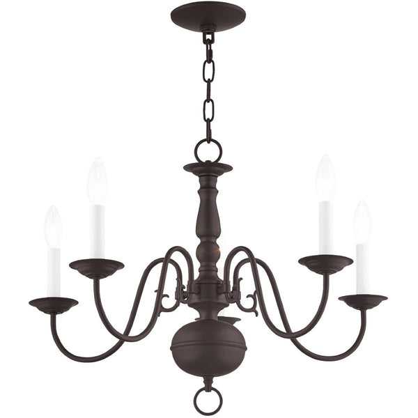 HomeRoots Bronze Five-Light Dimmable Chandelier with Elegant Cylinder Shades for Modern Home Decor Elegance 687537