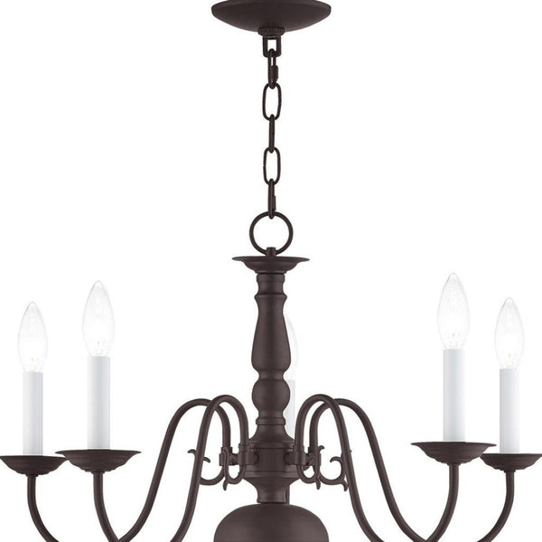 HomeRoots Bronze Five-Light Dimmable Chandelier with Elegant Cylinder Shades for Modern Home Decor Elegance 687537