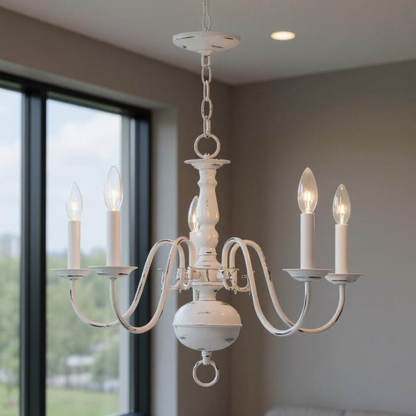HomeRoots Five Light Dimmable Chandelier – Modern Steel Fixture with Cylindrical Shades for Custom Ambiance 687538