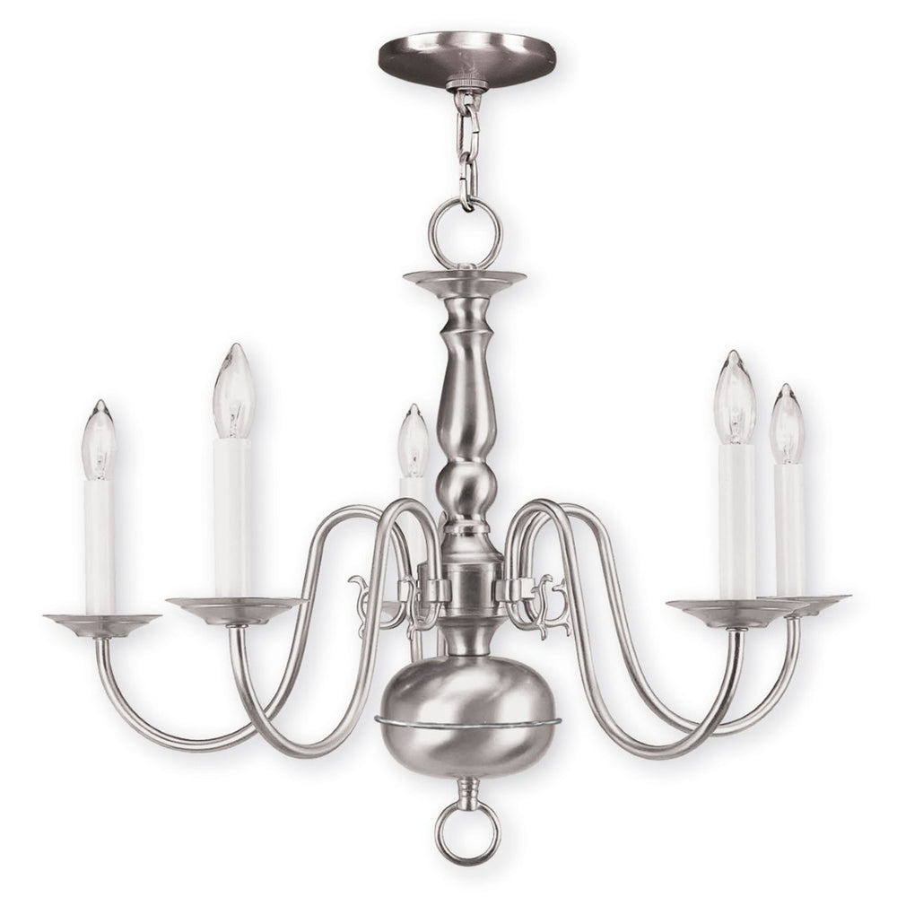 HomeRoots Five Light Dimmable Chandelier - Modern Cylinder Shades for Elegant Entryway & Dining Room Lighting 687539