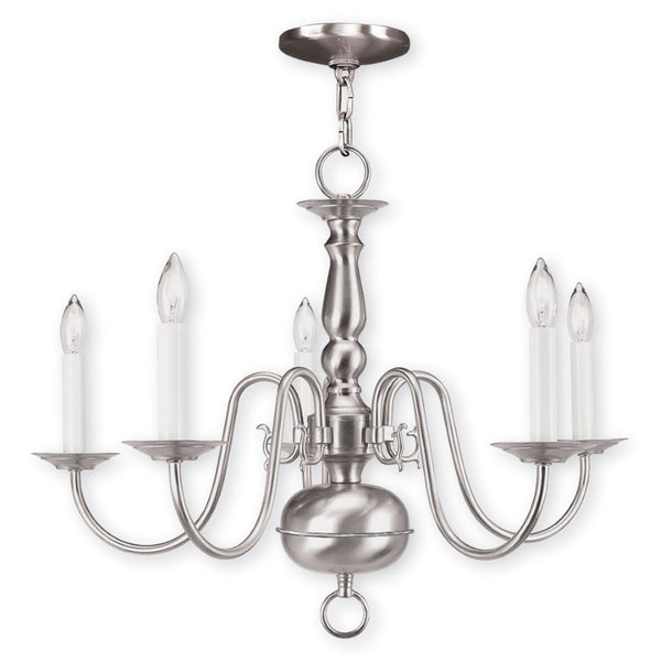 HomeRoots Five Light Dimmable Chandelier - Modern Cylinder Shades for Elegant Entryway & Dining Room Lighting 687539
