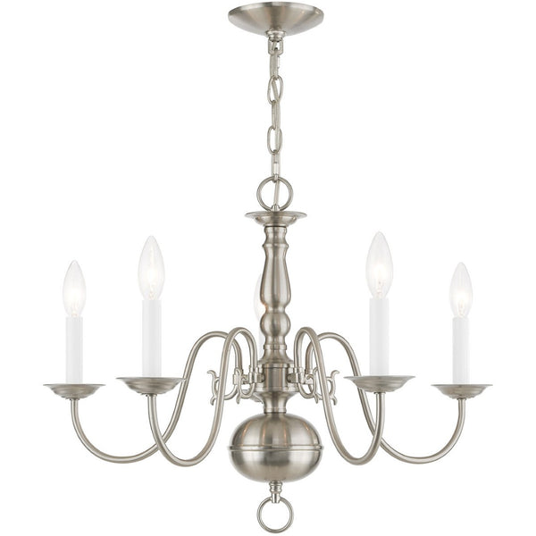 HomeRoots Five Light Dimmable Chandelier - Modern Cylinder Shades for Elegant Entryway & Dining Room Lighting 687539