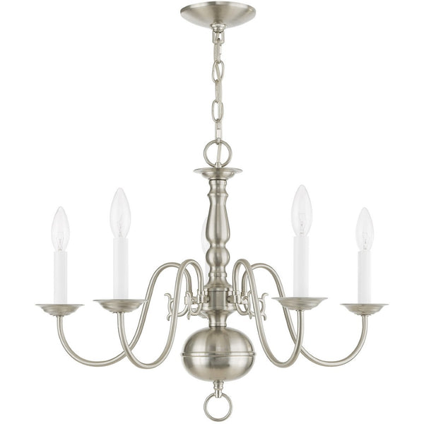 HomeRoots Five Light Dimmable Chandelier - Modern Cylinder Shades for Elegant Entryway & Dining Room Lighting 687539