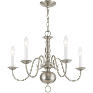 HomeRoots Five Light Dimmable Chandelier - Modern Cylinder Shades for Elegant Entryway & Dining Room Lighting 687539