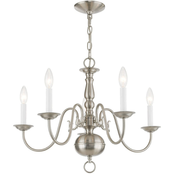 HomeRoots Five Light Dimmable Chandelier - Modern Cylinder Shades for Elegant Entryway & Dining Room Lighting 687539