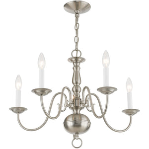 HomeRoots Five Light Dimmable Chandelier - Modern Cylinder Shades for Elegant Entryway & Dining Room Lighting 687539