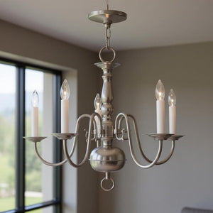 HomeRoots Five Light Dimmable Chandelier - Modern Cylinder Shades for Elegant Entryway & Dining Room Lighting 687539