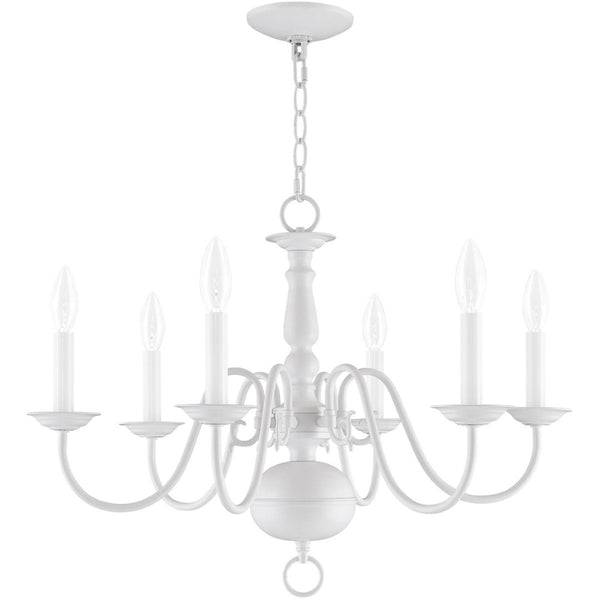 HomeRoots White Six-Light Dimmable Chandelier - Contemporary Cylinder Shades for Adjustable Ambiance & Style 687542
