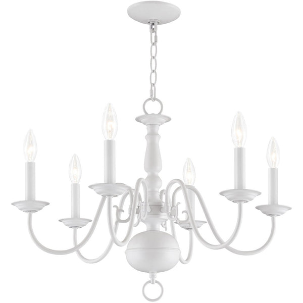 HomeRoots White Six-Light Dimmable Chandelier - Contemporary Cylinder Shades for Adjustable Ambiance & Style 687542