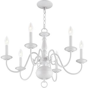 HomeRoots White Six-Light Dimmable Chandelier - Contemporary Cylinder Shades for Adjustable Ambiance & Style 687542
