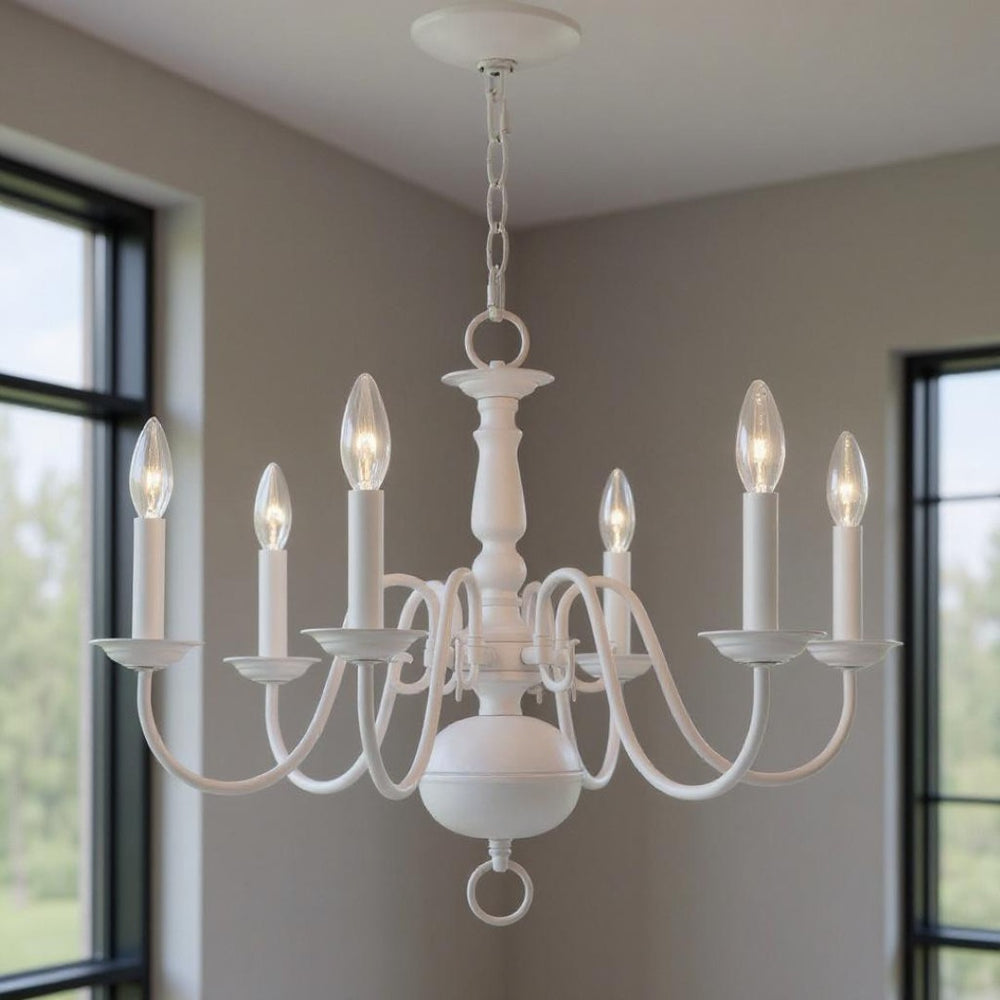 HomeRoots White Six-Light Dimmable Chandelier - Contemporary Cylinder Shades for Adjustable Ambiance & Style 687542