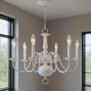 HomeRoots White Six-Light Dimmable Chandelier - Contemporary Cylinder Shades for Adjustable Ambiance & Style 687542