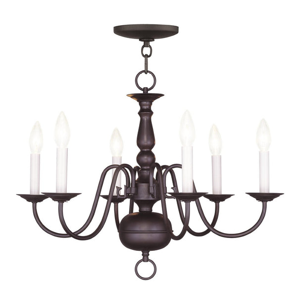 HomeRoots Bronze Six-Light Dimmable Chandelier with Stylish Cylinder Shades for Elegant Ambient Lighting 687544