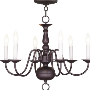 HomeRoots Bronze Six-Light Dimmable Chandelier with Stylish Cylinder Shades for Elegant Ambient Lighting 687544