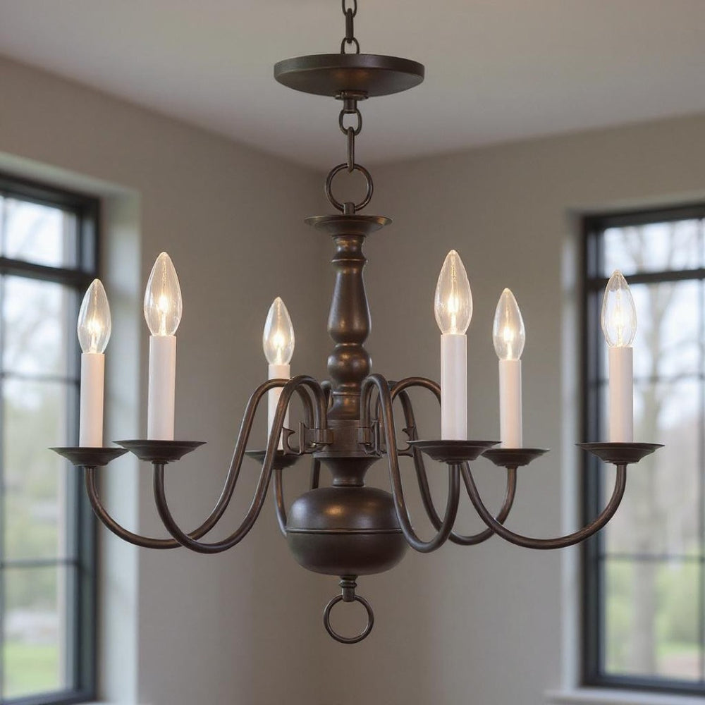 HomeRoots Bronze Six-Light Dimmable Chandelier with Stylish Cylinder Shades for Elegant Ambient Lighting 687544