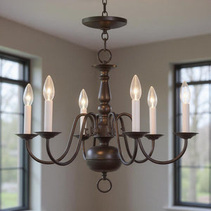 HomeRoots Bronze Six-Light Dimmable Chandelier with Stylish Cylinder Shades for Elegant Ambient Lighting 687544