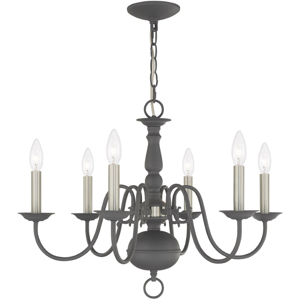 HomeRoots Six Light Dimmable Chandelier - Contemporary Cylinder Design with Steel Shades for Versatile Elegance 687546