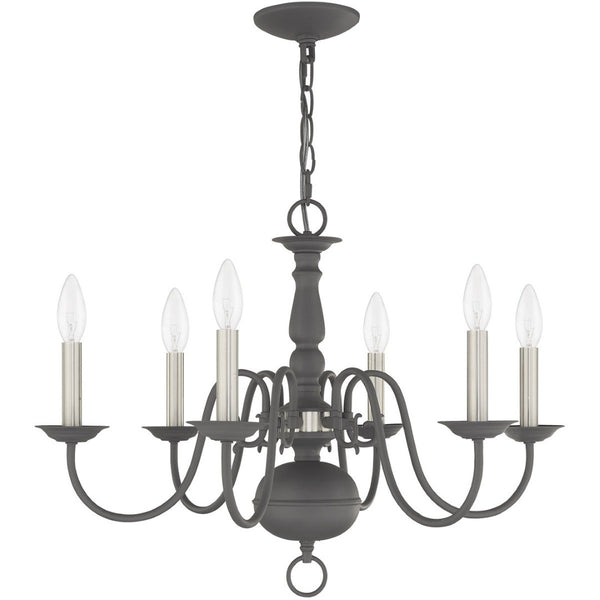 HomeRoots Six Light Dimmable Chandelier - Contemporary Cylinder Design with Steel Shades for Versatile Elegance 687546