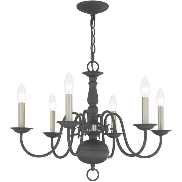 HomeRoots Six Light Dimmable Chandelier - Contemporary Cylinder Design with Steel Shades for Versatile Elegance 687546