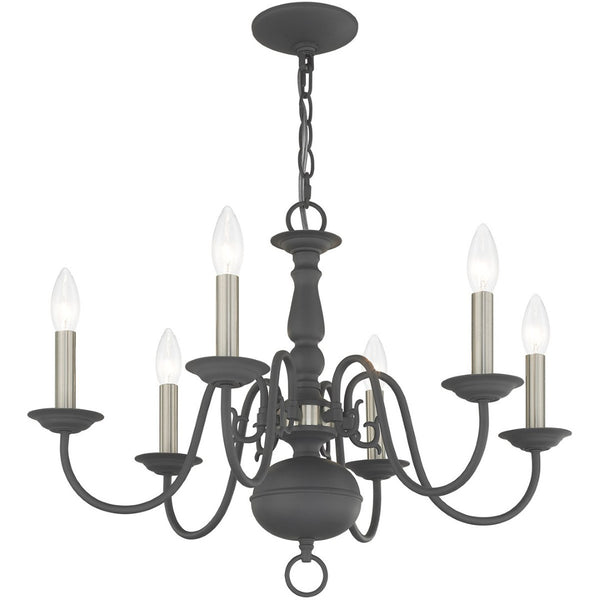 HomeRoots Six Light Dimmable Chandelier - Contemporary Cylinder Design with Steel Shades for Versatile Elegance 687546