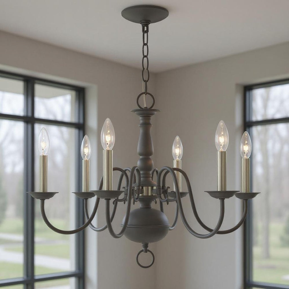 HomeRoots Six Light Dimmable Chandelier - Contemporary Cylinder Design with Steel Shades for Versatile Elegance 687546