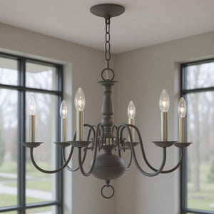 HomeRoots Six Light Dimmable Chandelier - Contemporary Cylinder Design with Steel Shades for Versatile Elegance 687546