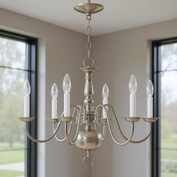 HomeRoots Six Light Dimmable Chandelier - Modern Cylindrical Shades for Versatile Illumination in Any Room 687547