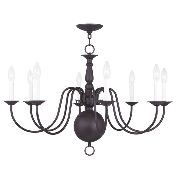 HomeRoots Bronze Eight-Light Dimmable Chandelier with Steel Shades – Elegant Ambient Lighting for Any Room 687550