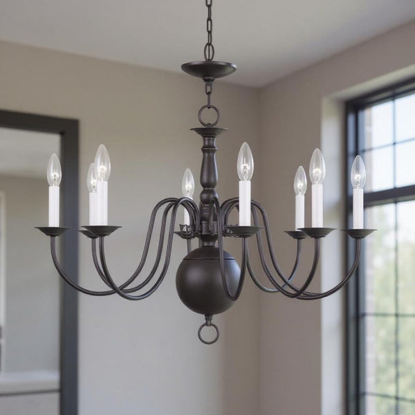 HomeRoots Bronze Eight-Light Dimmable Chandelier with Steel Shades – Elegant Ambient Lighting for Any Room 687550